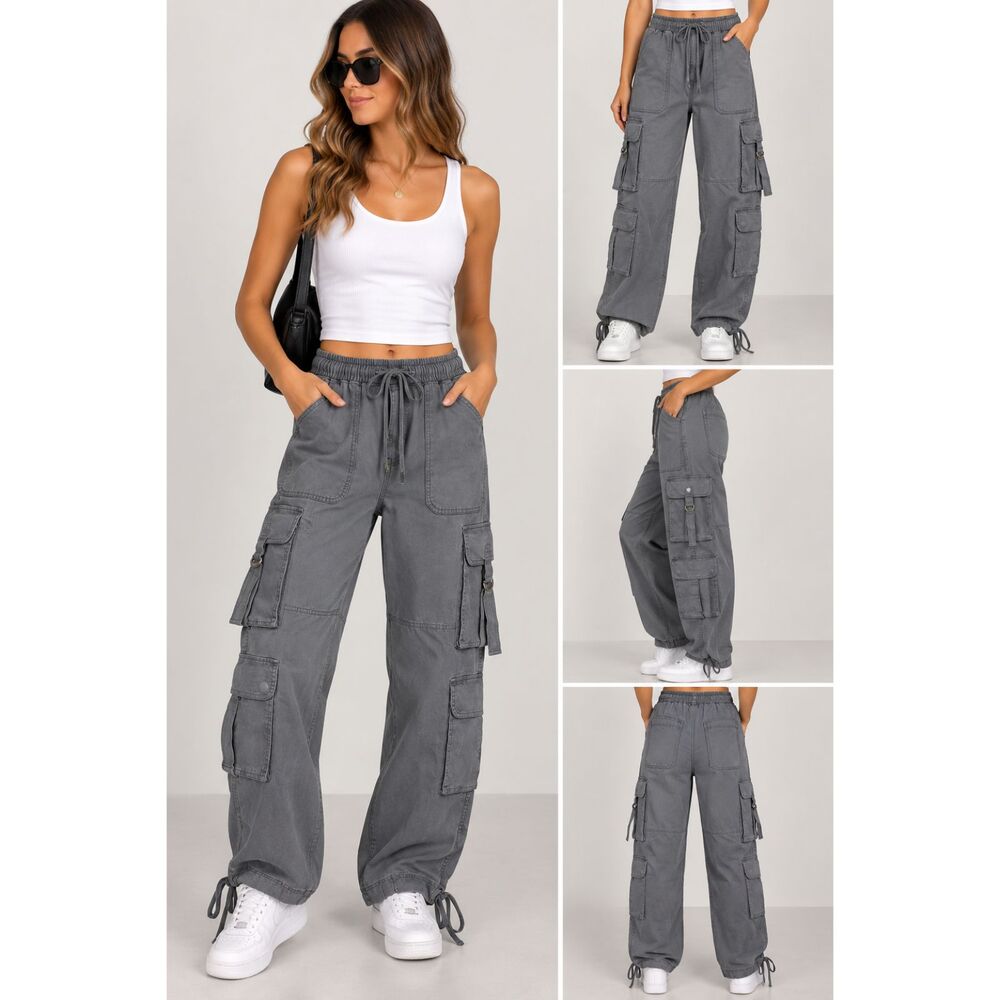 Abercrombie & Fitch Womens Small Gray Cargo Pants NWT Garment Dye Baggy Utility